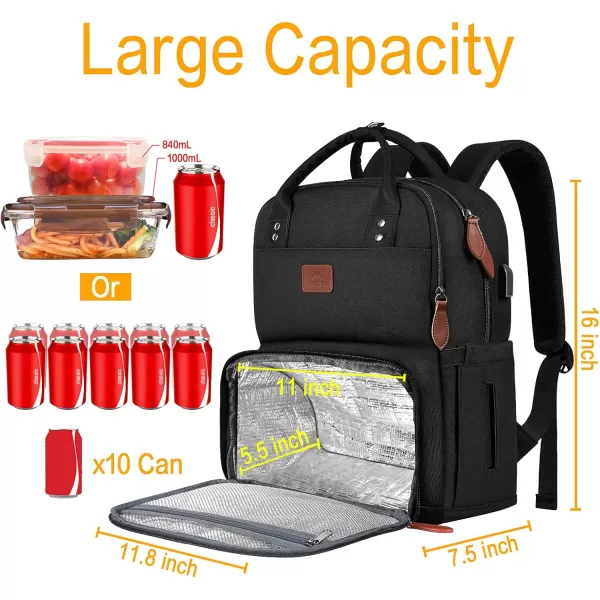 MATEIN 17 Inches Lunch Backpack Extra Large Lunch Box with Insulated Cooler Compartment Water Resistant Laptop Backpack with USB Charging Port for College Work Picnic BeachesBlack