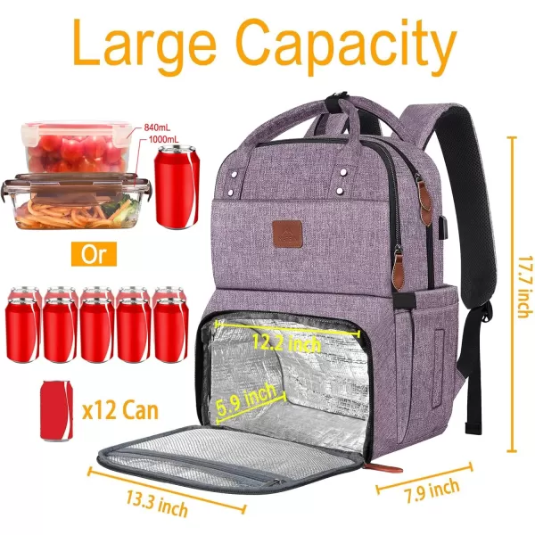 MATEIN 17 Inches Lunch Backpack Extra Large Lunch Box with Insulated Cooler Compartment Water Resistant Laptop Backpack with USB Charging Port for College Work Picnic BeachesPurple