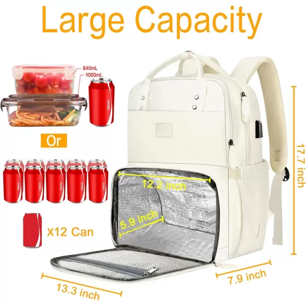 MATEIN 17 Inches Lunch Backpack Extra Large Lunch Box with Insulated Cooler Compartment Water Resistant Laptop Backpack with USB Charging Port for College Work Picnic BeachesBeige