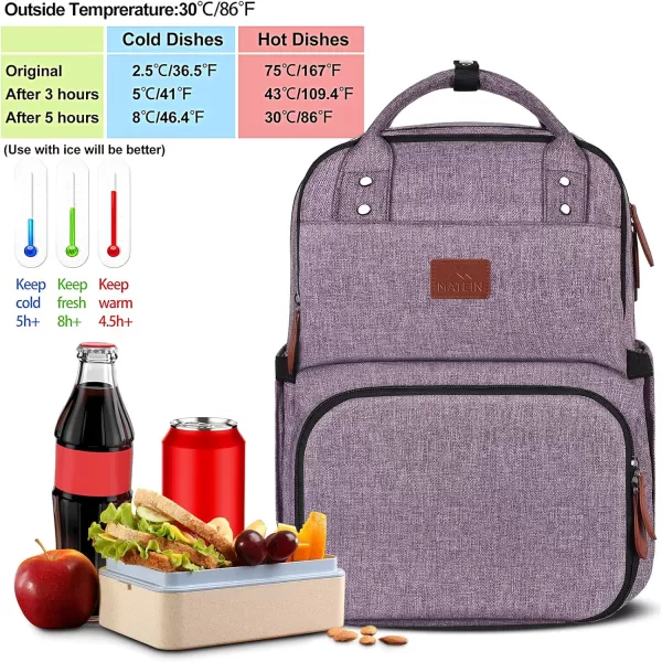 MATEIN 17 Inches Lunch Backpack Extra Large Lunch Box with Insulated Cooler Compartment Water Resistant Laptop Backpack with USB Charging Port for College Work Picnic BeachesPurple