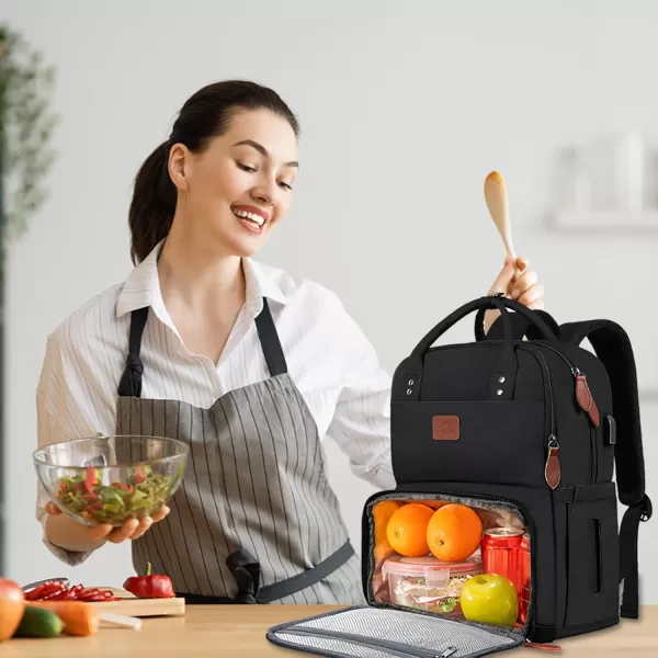 MATEIN 17 Inches Lunch Backpack Extra Large Lunch Box with Insulated Cooler Compartment Water Resistant Laptop Backpack with USB Charging Port for College Work Picnic BeachesBlack