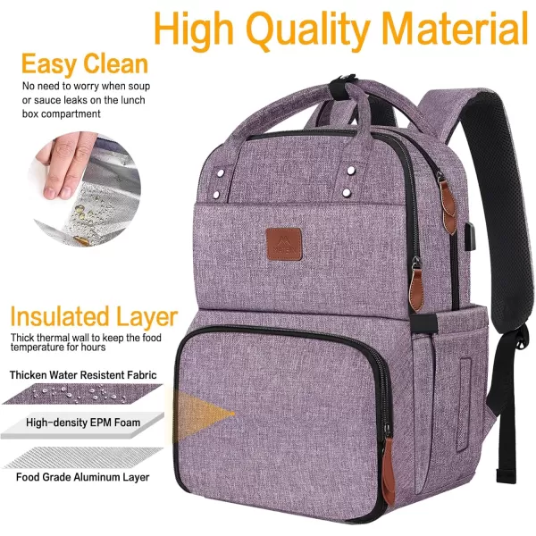 MATEIN 17 Inches Lunch Backpack Extra Large Lunch Box with Insulated Cooler Compartment Water Resistant Laptop Backpack with USB Charging Port for College Work Picnic BeachesPurple