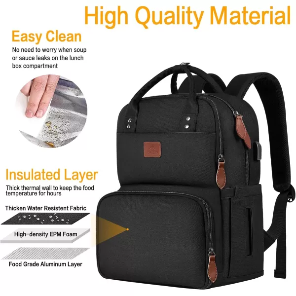MATEIN 17 Inches Lunch Backpack Extra Large Lunch Box with Insulated Cooler Compartment Water Resistant Laptop Backpack with USB Charging Port for College Work Picnic BeachesBlack
