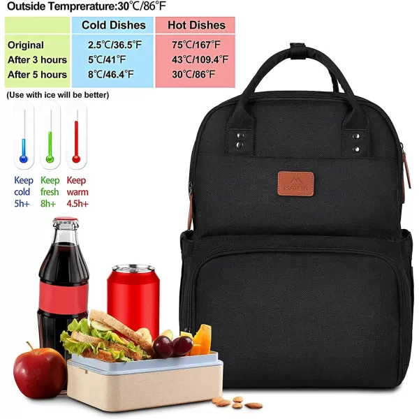 MATEIN 17 Inches Lunch Backpack Extra Large Lunch Box with Insulated Cooler Compartment Water Resistant Laptop Backpack with USB Charging Port for College Work Picnic BeachesBlack
