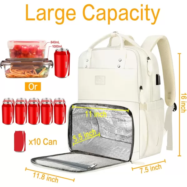 MATEIN 17 Inches Lunch Backpack Extra Large Lunch Box with Insulated Cooler Compartment Water Resistant Laptop Backpack with USB Charging Port for College Work Picnic BeachesBeige