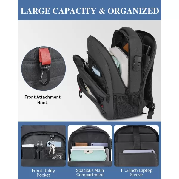 MATEIN Anti Theft Travel Backpack for Men 17 Inch Laptop Backpack with USB Charging Port ampamp Lock Large TSA Water Resistant Lockable Lightweight Daypack College Business Work Computer Bag Gifts Black