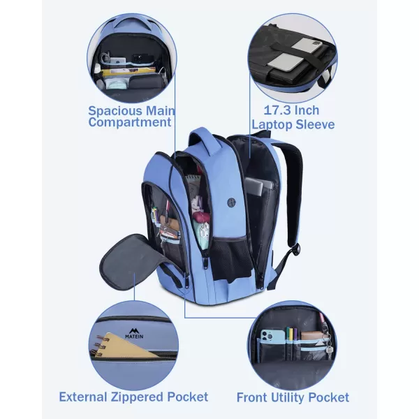MATEIN Blue Backpack Anti Theft TSA 17 Inch Laptop Backpack with Waterproof Wet ampamp Dry Bag Large Water Resistant Sturdy College Lightweight Travel Daypack Nurse Work Computer Backpack for Women Men