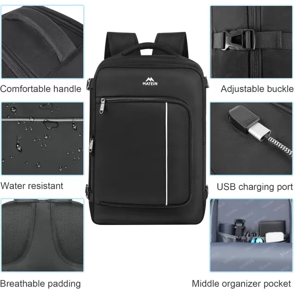 MATEIN Carry On Backpack for Airplanes 40L Underseat Travel Backpack Personal item Bag with USB Charging Port ampamp Shoe Pouch TSA 17 inch Backpack for Men Flight Approved Work Casual DaypackBlack