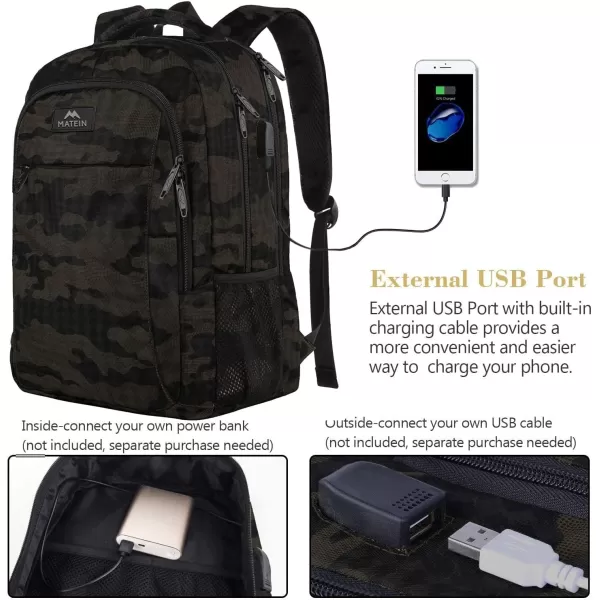 MATEIN Large College Backpack Sturdy Computer Backpack with USB Charging Port Fits 17 inch Notebook Carryon Luggage Travel Laptop Bag for Business Men and Women Christmas New Year Gift BlueCamouflage