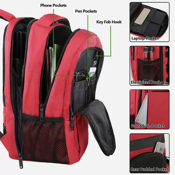 MATEIN Large College Backpack Sturdy Computer Backpack with USB Charging Port Fits 17 inch Notebook Carryon Luggage Travel Laptop Bag for Business Men and Women Christmas New Year Gift BlueDeep Red