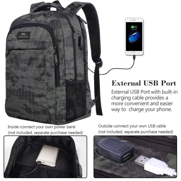 MATEIN Large College Backpack Sturdy Computer Backpack with USB Charging Port Fits 17 inch Notebook Carryon Luggage Travel Laptop Bag for Business Men and Women Christmas New Year Gift BlueCamo Grey