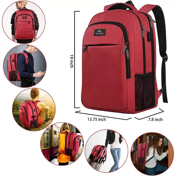 MATEIN Large College Backpack Sturdy Computer Backpack with USB Charging Port Fits 17 inch Notebook Carryon Luggage Travel Laptop Bag for Business Men and Women Christmas New Year Gift BlueDeep Red