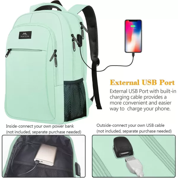 MATEIN Large College Backpack Sturdy Computer Backpack with USB Charging Port Fits 17 inch Notebook Carryon Luggage Travel Laptop Bag for Business Men and Women Christmas New Year Gift BlueMint Green