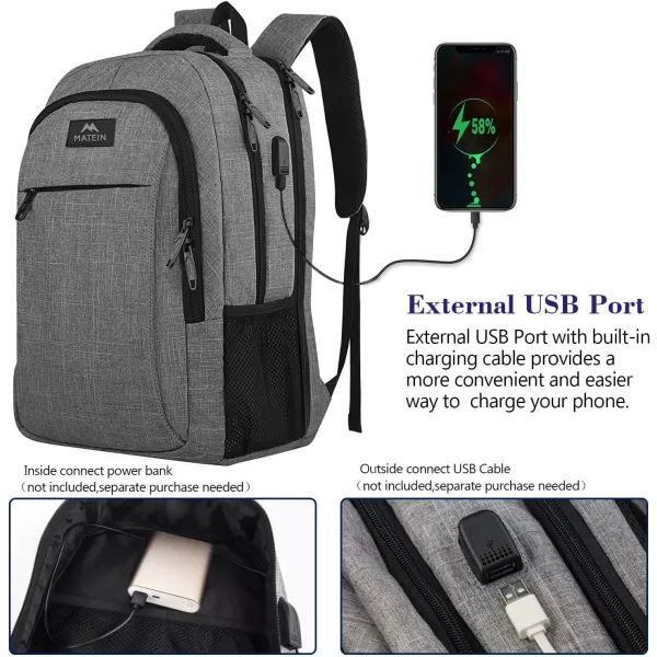 MATEIN Large College Backpack Sturdy Computer Backpack with USB Charging Port Fits 17 inch Notebook Carryon Luggage Travel Laptop Bag for Business Men and Women Christmas New Year Gift BlueGrey