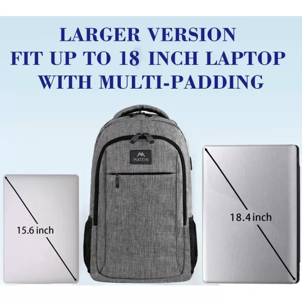 MATEIN Large College Backpack Sturdy Computer Backpack with USB Charging Port Fits 17 inch Notebook Carryon Luggage Travel Laptop Bag for Business Men and Women Christmas New Year Gift BlueGrey
