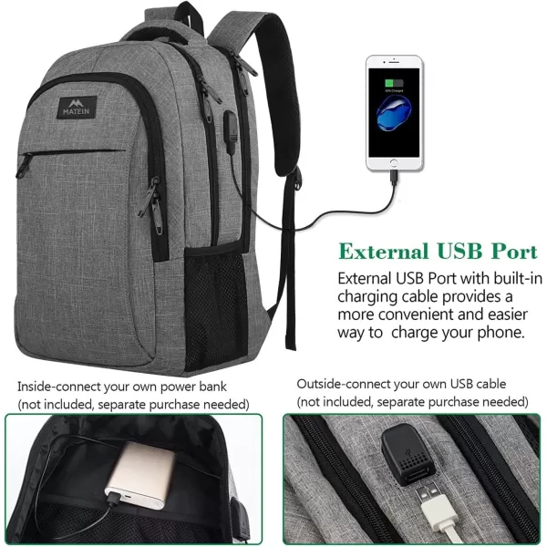 MATEIN Large College Backpack Sturdy Computer Backpack with USB Charging Port Fits 17 inch Notebook Carryon Luggage Travel Laptop Bag for Business Men and Women Christmas New Year Gift BlueAustere Grey