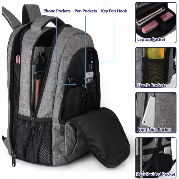 MATEIN Large College Backpack Sturdy Computer Backpack with USB Charging Port Fits 17 inch Notebook Carryon Luggage Travel Laptop Bag for Business Men and Women Christmas New Year Gift BlueLight Gray