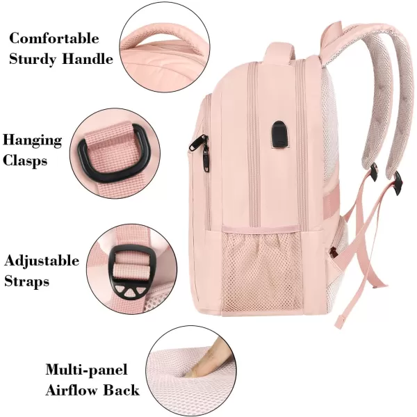 MATEIN Large College Backpack Sturdy Computer Backpack with USB Charging Port Fits 17 inch Notebook Carryon Luggage Travel Laptop Bag for Business Men and Women Christmas New Year Gift BlueLight Pink