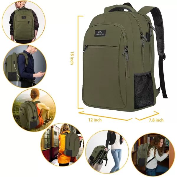 MATEIN Large College Backpack Sturdy Computer Backpack with USB Charging Port Fits 17 inch Notebook Carryon Luggage Travel Laptop Bag for Business Men and Women Christmas New Year Gift BlueDark Green