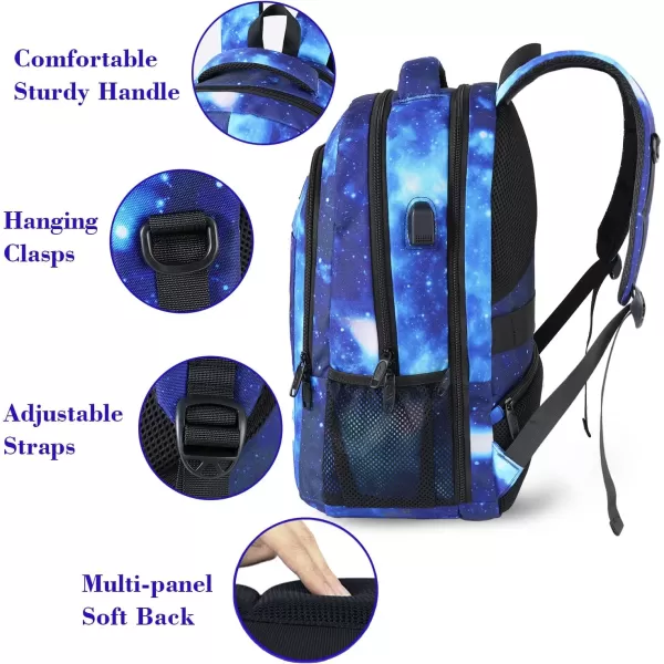 MATEIN Large College Backpack Sturdy Computer Backpack with USB Charging Port Fits 17 inch Notebook Carryon Luggage Travel Laptop Bag for Business Men and Women Christmas New Year Gift BlueGalaxy Blue