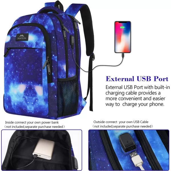 MATEIN Large College Backpack Sturdy Computer Backpack with USB Charging Port Fits 17 inch Notebook Carryon Luggage Travel Laptop Bag for Business Men and Women Christmas New Year Gift BlueGalaxy