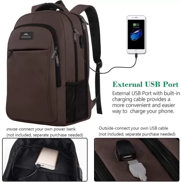 MATEIN Large College Backpack Sturdy Computer Backpack with USB Charging Port Fits 17 inch Notebook Carryon Luggage Travel Laptop Bag for Business Men and Women Christmas New Year Gift BlueDark Brown