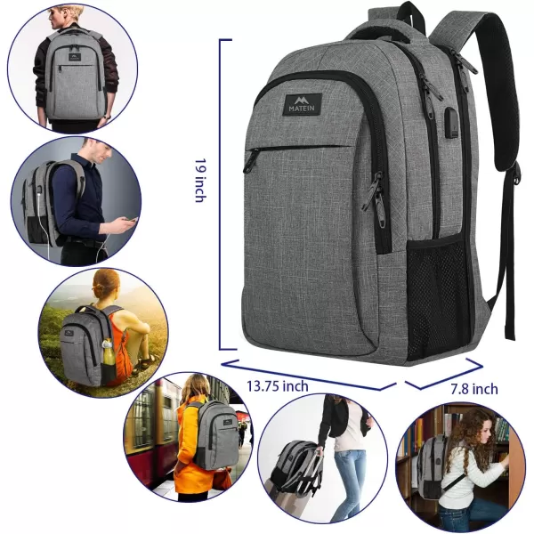 MATEIN Large College Backpack Sturdy Computer Backpack with USB Charging Port Fits 17 inch Notebook Carryon Luggage Travel Laptop Bag for Business Men and Women Christmas New Year Gift BlueLight Gray