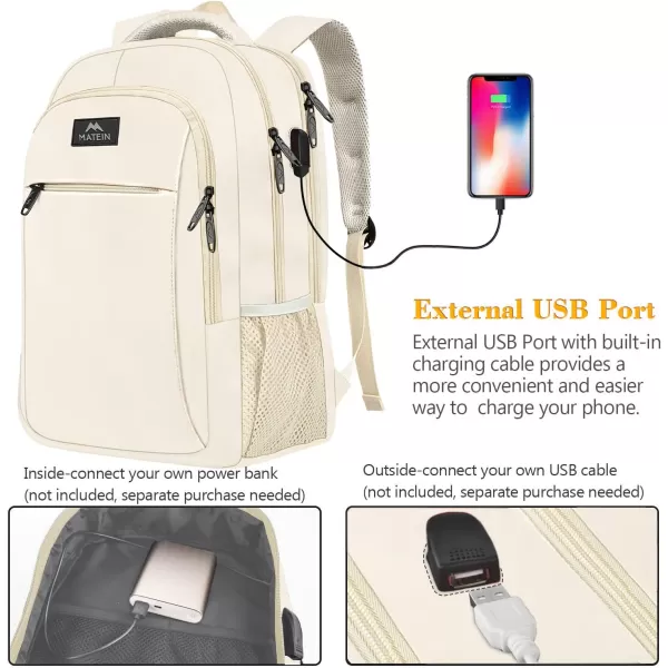 MATEIN Large College Backpack Sturdy Computer Backpack with USB Charging Port Fits 17 inch Notebook Carryon Luggage Travel Laptop Bag for Business Men and Women Christmas New Year Gift BlueBeige
