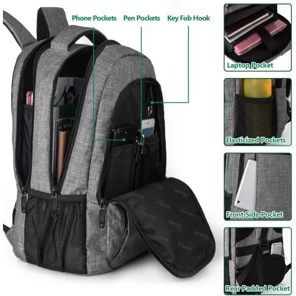 MATEIN Large College Backpack Sturdy Computer Backpack with USB Charging Port Fits 17 inch Notebook Carryon Luggage Travel Laptop Bag for Business Men and Women Christmas New Year Gift BlueAustere Grey