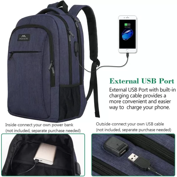 MATEIN Large College Backpack Sturdy Computer Backpack with USB Charging Port Fits 17 inch Notebook Carryon Luggage Travel Laptop Bag for Business Men and Women Christmas New Year Gift BlueBlue