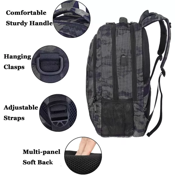 MATEIN Large College Backpack Sturdy Computer Backpack with USB Charging Port Fits 17 inch Notebook Carryon Luggage Travel Laptop Bag for Business Men and Women Christmas New Year Gift BlueGrey and Black Camo