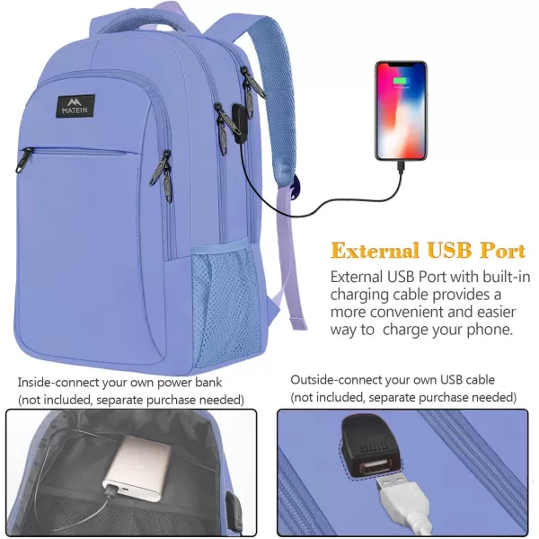 MATEIN Large College Backpack Sturdy Computer Backpack with USB Charging Port Fits 17 inch Notebook Carryon Luggage Travel Laptop Bag for Business Men and Women Christmas New Year Gift BluePeriwinkle Blue
