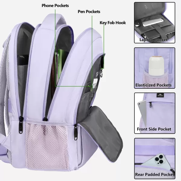 MATEIN Large College Backpack Sturdy Computer Backpack with USB Charging Port Fits 17 inch Notebook Carryon Luggage Travel Laptop Bag for Business Men and Women Christmas New Year Gift BlueLavender Purple