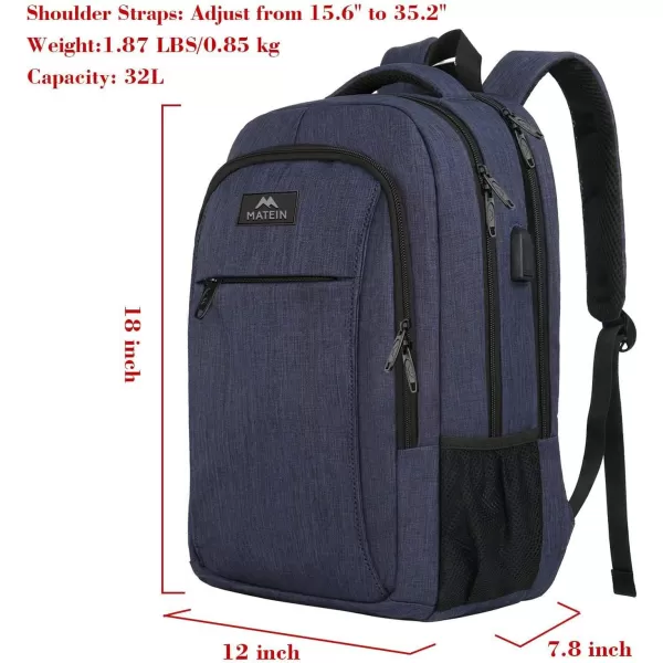 MATEIN Large College Backpack Sturdy Computer Backpack with USB Charging Port Fits 17 inch Notebook Carryon Luggage Travel Laptop Bag for Business Men and Women Christmas New Year Gift BlueBlue