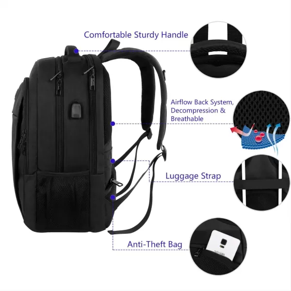 MATEIN Large College Backpack Sturdy Computer Backpack with USB Charging Port Fits 17 inch Notebook Carryon Luggage Travel Laptop Bag for Business Men and Women Christmas New Year Gift BlueBlack Charcoal