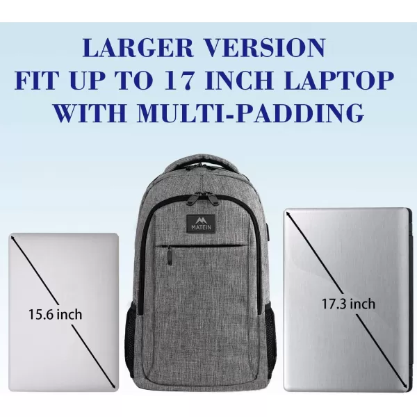 MATEIN Large College Backpack Sturdy Computer Backpack with USB Charging Port Fits 17 inch Notebook Carryon Luggage Travel Laptop Bag for Business Men and Women Christmas New Year Gift BlueLight Gray