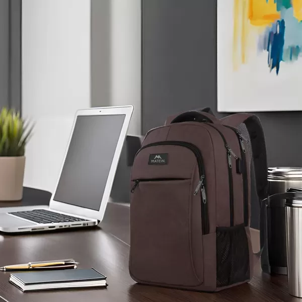 MATEIN Large College Backpack Sturdy Computer Backpack with USB Charging Port Fits 17 inch Notebook Carryon Luggage Travel Laptop Bag for Business Men and Women Christmas New Year Gift BlueTawny Brown