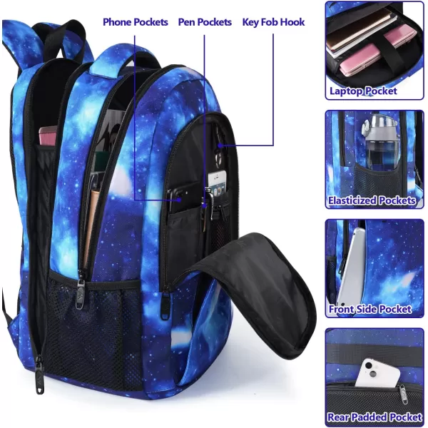MATEIN Large College Backpack Sturdy Computer Backpack with USB Charging Port Fits 17 inch Notebook Carryon Luggage Travel Laptop Bag for Business Men and Women Christmas New Year Gift BlueGalaxy Blue