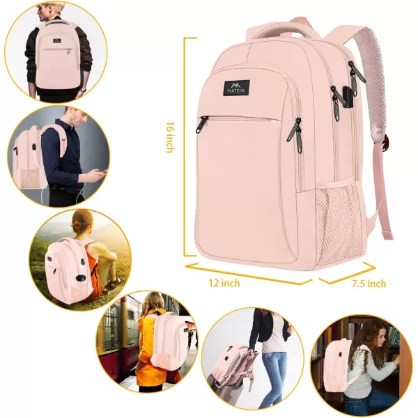 MATEIN Large College Backpack Sturdy Computer Backpack with USB Charging Port Fits 17 inch Notebook Carryon Luggage Travel Laptop Bag for Business Men and Women Christmas New Year Gift BlueLight Pink