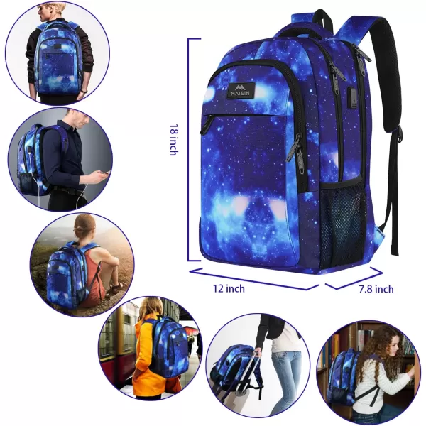 MATEIN Large College Backpack Sturdy Computer Backpack with USB Charging Port Fits 17 inch Notebook Carryon Luggage Travel Laptop Bag for Business Men and Women Christmas New Year Gift BlueGalaxy