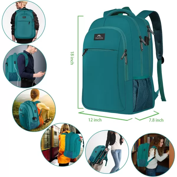 MATEIN Large College Backpack Sturdy Computer Backpack with USB Charging Port Fits 17 inch Notebook Carryon Luggage Travel Laptop Bag for Business Men and Women Christmas New Year Gift BluePeacock Blue