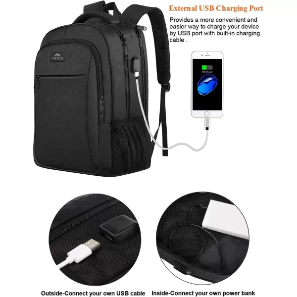 MATEIN Large College Backpack Sturdy Computer Backpack with USB Charging Port Fits 17 inch Notebook Carryon Luggage Travel Laptop Bag for Business Men and Women Christmas New Year Gift BlueBlack Charcoal