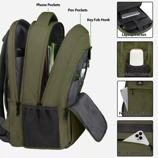 MATEIN Large College Backpack Sturdy Computer Backpack with USB Charging Port Fits 17 inch Notebook Carryon Luggage Travel Laptop Bag for Business Men and Women Christmas New Year Gift BlueDark Green