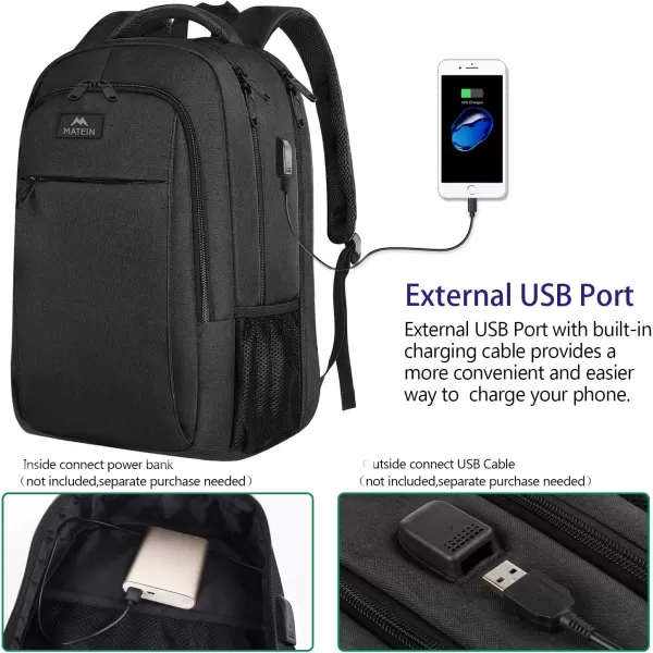 MATEIN Large College Backpack Sturdy Computer Backpack with USB Charging Port Fits 17 inch Notebook Carryon Luggage Travel Laptop Bag for Business Men and Women Christmas New Year Gift BlueDeep Black