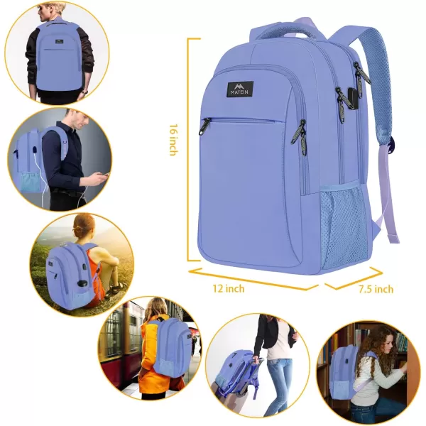 MATEIN Large College Backpack Sturdy Computer Backpack with USB Charging Port Fits 17 inch Notebook Carryon Luggage Travel Laptop Bag for Business Men and Women Christmas New Year Gift BluePeriwinkle Blue