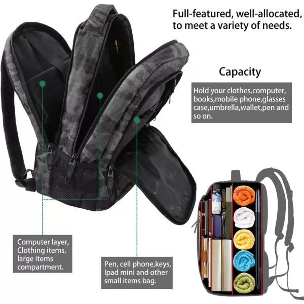 MATEIN Large College Backpack Sturdy Computer Backpack with USB Charging Port Fits 17 inch Notebook Carryon Luggage Travel Laptop Bag for Business Men and Women Christmas New Year Gift BlueGrey and Black Camo