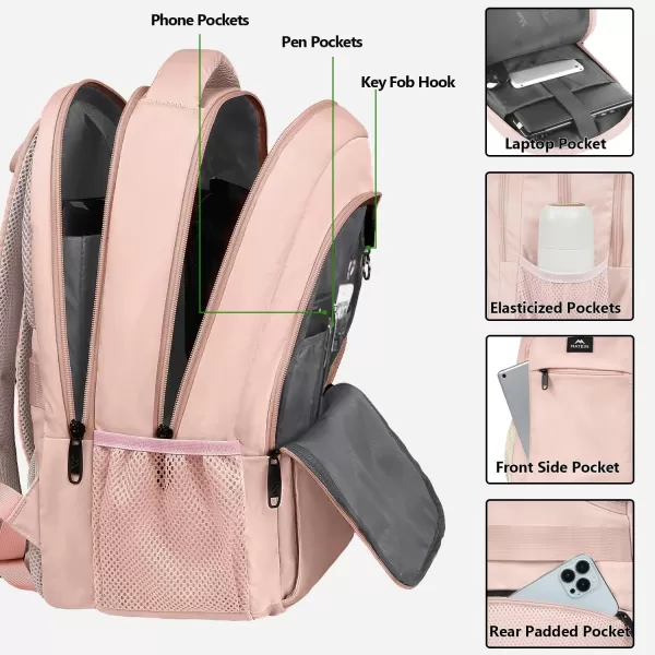 MATEIN Large College Backpack Sturdy Computer Backpack with USB Charging Port Fits 17 inch Notebook Carryon Luggage Travel Laptop Bag for Business Men and Women Christmas New Year Gift BlueLight Pink