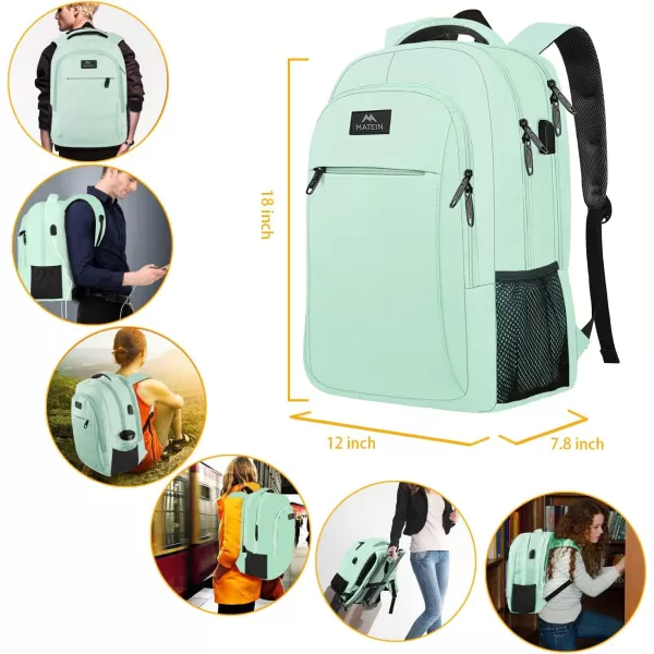 MATEIN Large College Backpack Sturdy Computer Backpack with USB Charging Port Fits 17 inch Notebook Carryon Luggage Travel Laptop Bag for Business Men and Women Christmas New Year Gift BlueMint Green