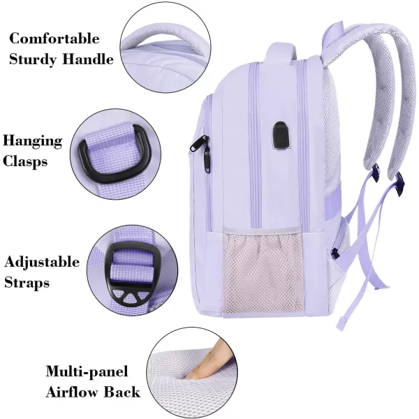 MATEIN Large College Backpack Sturdy Computer Backpack with USB Charging Port Fits 17 inch Notebook Carryon Luggage Travel Laptop Bag for Business Men and Women Christmas New Year Gift BlueLavender Purple