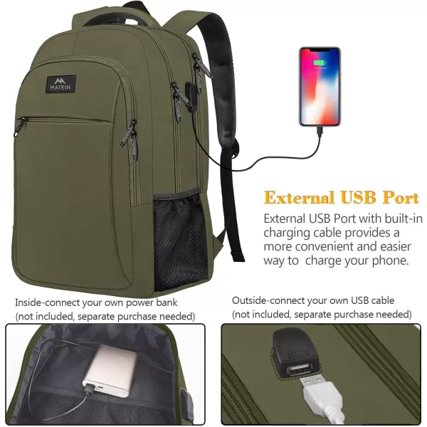 MATEIN Large College Backpack Sturdy Computer Backpack with USB Charging Port Fits 17 inch Notebook Carryon Luggage Travel Laptop Bag for Business Men and Women Christmas New Year Gift BlueDark Green